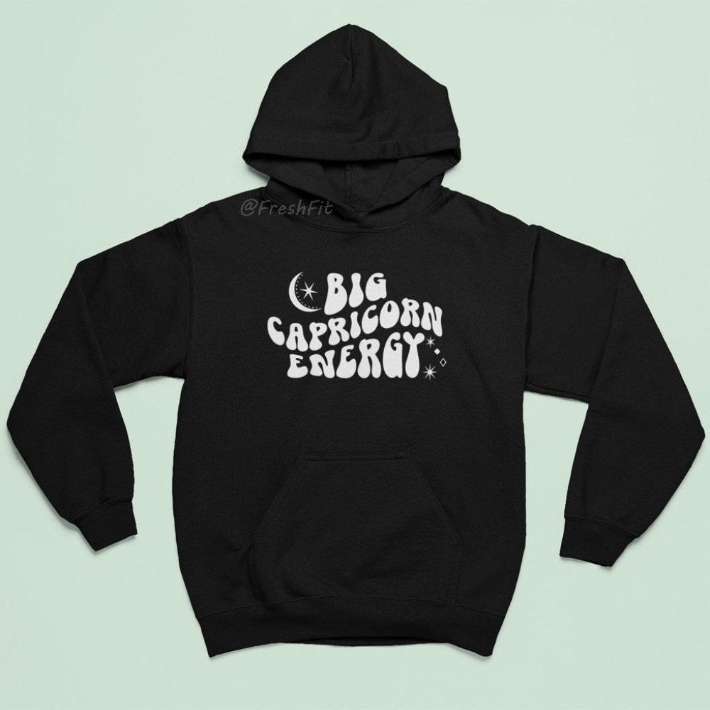🆕Big Capricorn Energy Zodiac Black Fleece Pullover Hoodie Sweatshirt